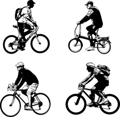 bicyclist sketch silhouettes - illustration vector