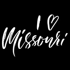I love Missouri. Modern dry brush lettering. Retro typography print. Vector handwritten inscription. USA state.