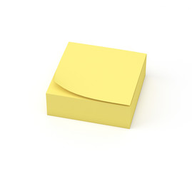 A pile of yellow sticky note reminders on a white background, 3D render