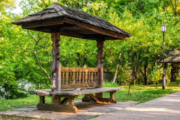 Romanian traditional old wooden bench