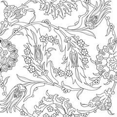 Arabesque vintage decor floral ornate pattern for design template vector. Oriental motif. Doodle outline flowers decoration print. Ornamental illustration invitation, greeting card, wedding, wrapping