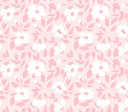 Vector seamless background with  wild roses, vintage style. Hand drawn fabric design. Stylish pink floral seamless pattern.