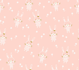 Easter seamless pattern design with bunnies. Light baby print for child fabric or gift paper. Vector illustration.