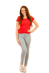 attractive teenage woman full length photo isoalted over white
