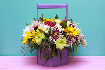 Flowers in wooden box