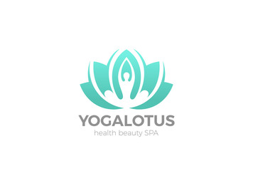 Yoga Lotus pose flower Logo vector. Health Beauty SPA icon
