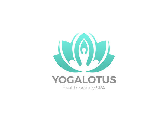Yoga Lotus pose flower Logo vector. Health Beauty SPA icon