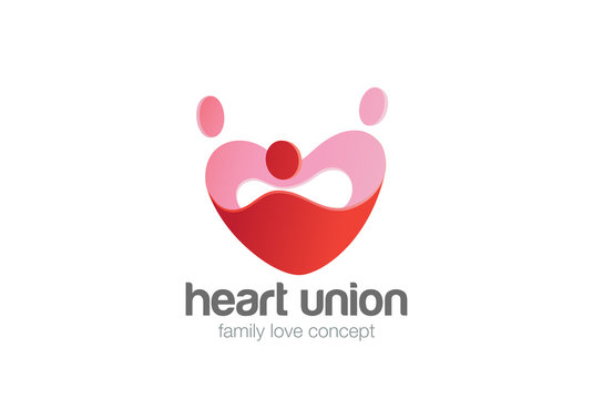 Family holding hands Love Heart Logo vector. Valentines day icon