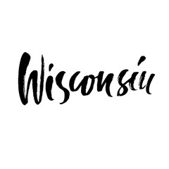 Wisconsin. Modern dry brush lettering. Retro typography print. Vector handwritten inscription. USA state.