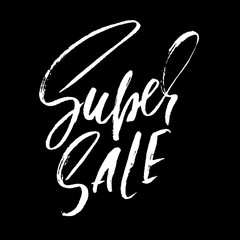 Naklejka premium Super sale handwritten lettering. Grunge dry brush inscription. Typography banner. Hand drawn calligraphy. Vector illustration