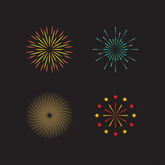 Set of 6 realistic fireworks different colors. Festive, bright firework for collage and design brochures