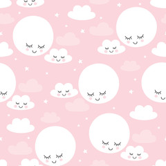 seamless moons and clouds pattern vector illustration - 172075983