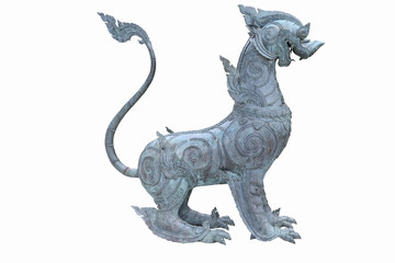 Traditional thai style Lion isolated on white background.This statue is public in thailand. No any trademark or restrict matter in this photo.