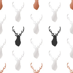 White Christmas and New Year's wrapping paper with deers of gold and bronze foil. Seamless vector pattern.