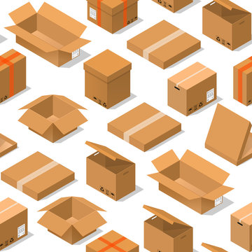 Cardboard Boxes Background Pattern on a White Isometric View. Vector