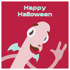 Friendly tall skinny pink monster Halloween greeting
