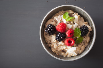 healthy breakfast oatmeal porridge with raspberry blackberry