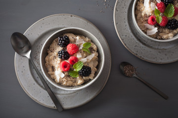 healthy breakfast oatmeal porridge with raspberry blackberry