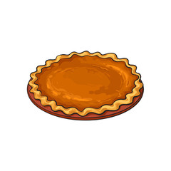 Hand drawn pumpkin pie, traditional thanksgiving food, sketch style vector illustration isolated on white background. Sketch style, hand drawn pumpkin pie, traditional Thanksgiving Day symbol