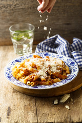 Pasta with cheese and tomato sauce