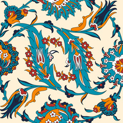 Arabesque vintage decor floral ornate pattern for design template vector. Eastern motif Painting flowers decoration. Ornamental illustration for invitation, greeting card, wallpaper, wedding, wrapping © cosveta
