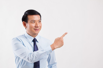 businessman pointing his finger away