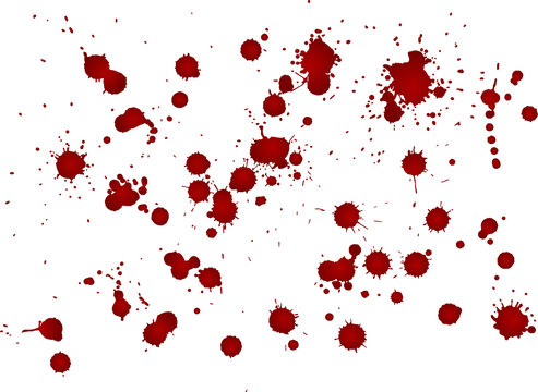 Messy blood blot, red drops on white background. Vector illustration, maniac style