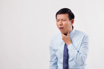 sick man with sore throat, cold, flu