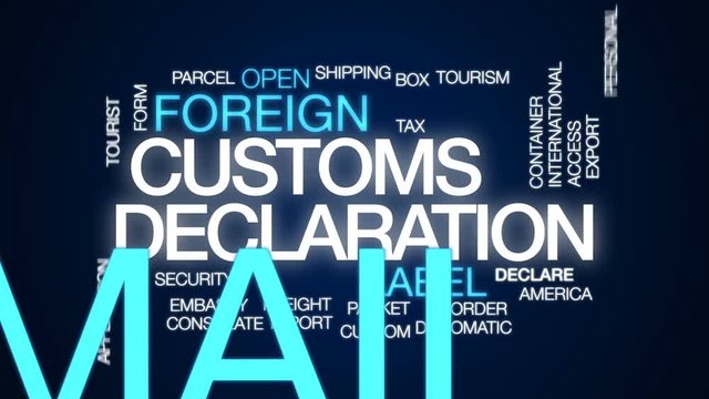 Customs declaration animated word cloud, text design animation.