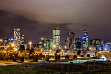 a beautiful view of Melbourne city  with a cloudy sky and twilight in Melbourne Australia.