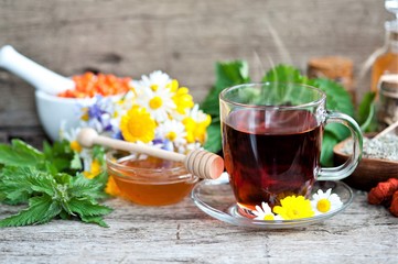 herbal tea with chamomile and honey