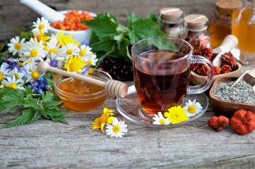 herbal tea with chamomile and honey