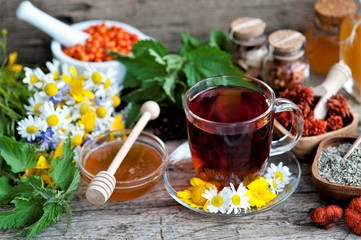 herbal tea with chamomile and honey