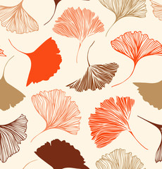 Obraz premium Seamless floral pattern with beauty ginkgo leaves. Vector elegant background