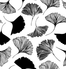 Seamless floral pattern with Ginkgo leaves. Vector graphic background