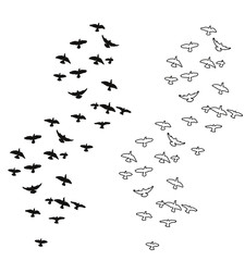 vector, sketch of pigeons flying