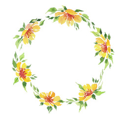 watercolor illustration of yellow flowers wreath