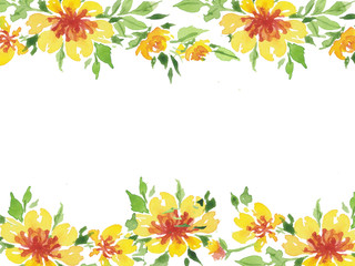 watercolor illustration of yellow flowers frame postcard