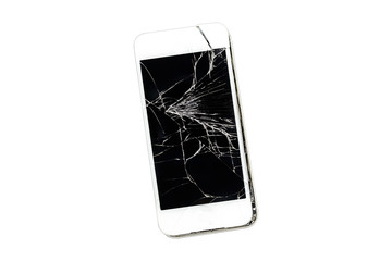 Smartphone with broken screen isolated white background