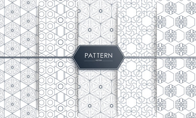 Vector Seamless geometric gray and blue Pattern set wit Rounded Lines, polygon, Abstract Background