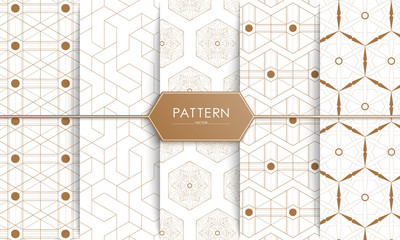 Vector Seamless geometric golden Pattern set wit Rounded Lines, polygon, Abstract Background