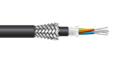 Fiber optic cable with braided armored structure. Vector realistic illustration. - 172099316