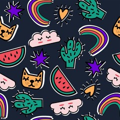 Seamless print with cute elements. Vector background.