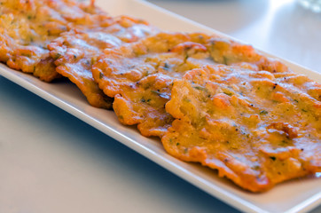 Tapa of shrimp fritters omelettes tortillitas de camarones
