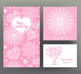 Set of 3 size postcard or banner for Happy mother's Day with Lov