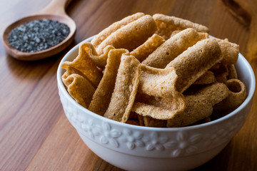 Fototapeta na wymiar Chia Chips or Crackers in a bowl.