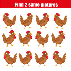 Find the same pictures children educational game. Animals theme