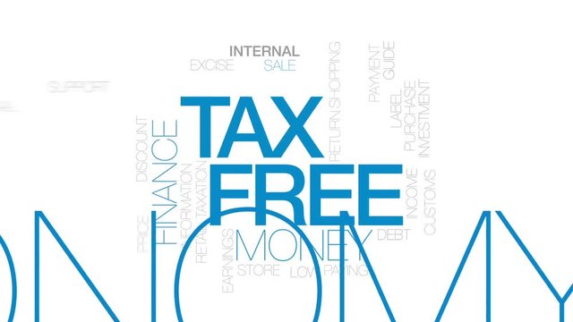 Tax free animated word cloud, text design animation. Kinetic typography.