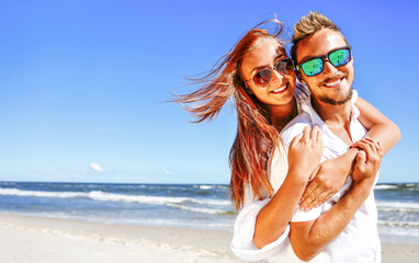 autumn time and two lovers on beach  © magdal3na