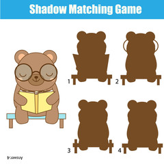 Shadow matching game. Kids activity with cute bear
